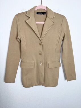 Lauren Ralph Lauren Knit Sweater Blazer Women’s XS Tan Cotton Blend Beige
